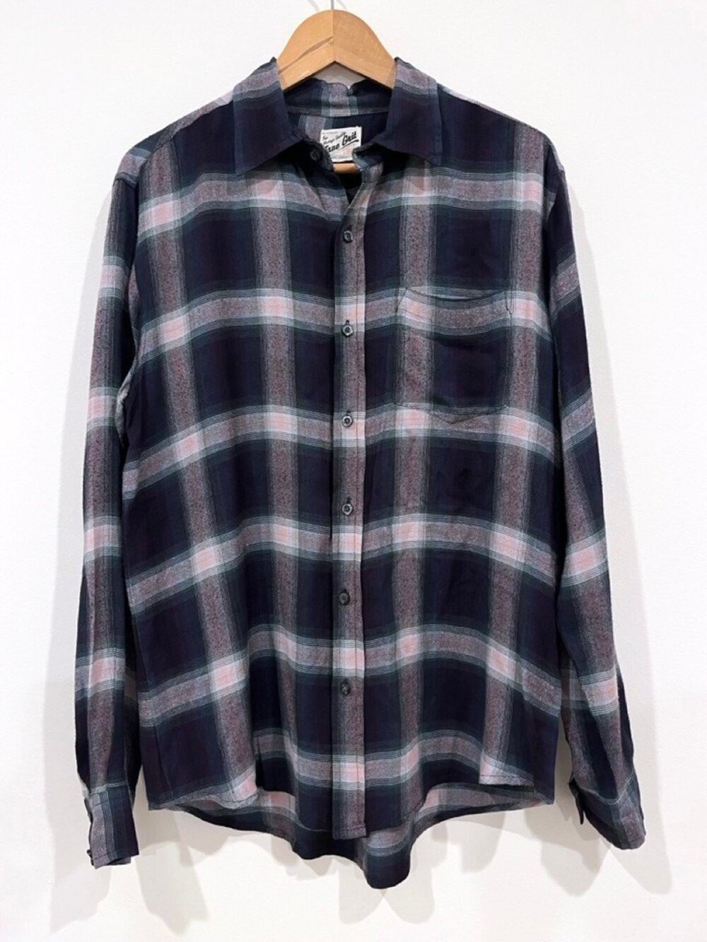 True Grit Shadow Plaid Button Up Long Sleeve Shirt Purple Navy Pink M Americana